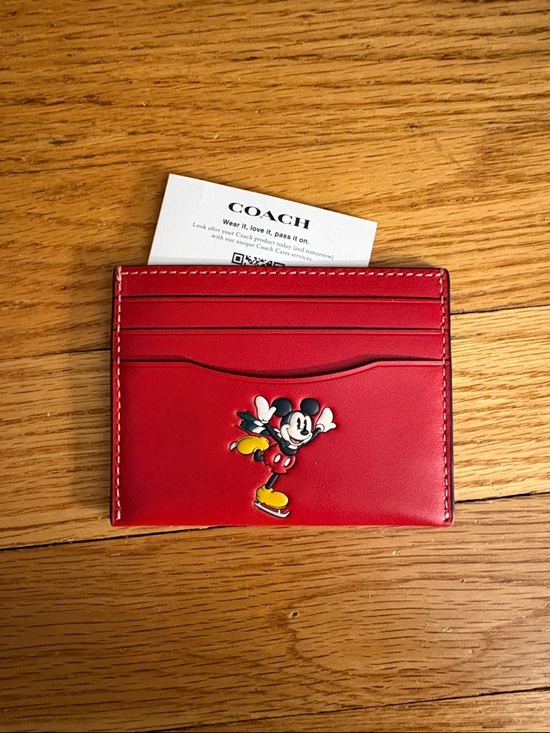 Coach Accessories - Coach Red Leather Card Holder with Mickey Mouse